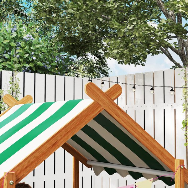 Outsunny Sabbiera per Bambini con Tenda 6 Bandierine 2 Vaschette Rubinetto e Lavagna a Casetta per Patio 124x116x146 cm Arancione | Aosom Italy