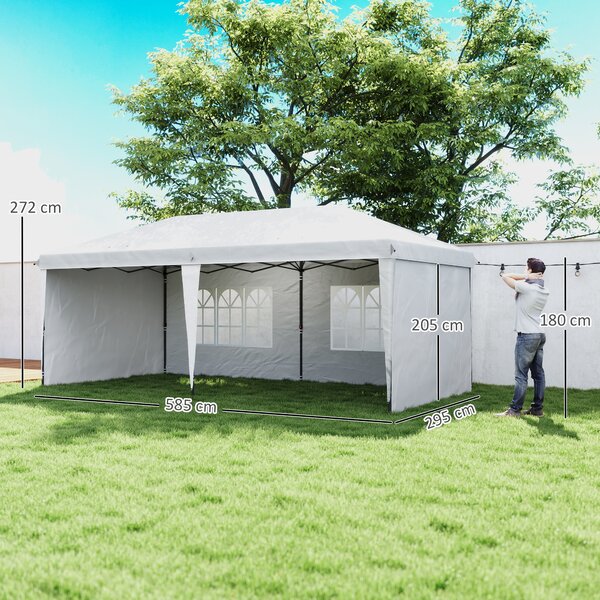 Outsunny Gazebo Pieghevole 6x3 m Pop-up con 4 Lati Rimovibili Gazebo da Giardino con 2 Finestre e Borsa per il Trasporto Bianco | Aosom Italy