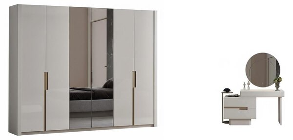 Set per camera da letto, composto da armadio e comodino, colore beige, stile moderno, nuovo