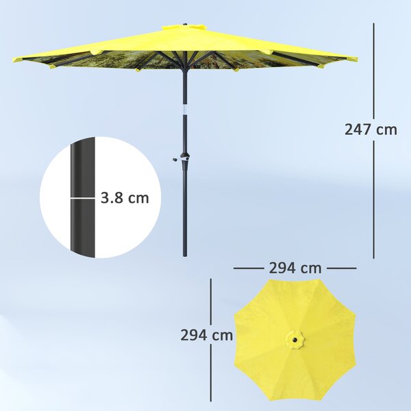 Outsunny Ombrellone Ø300 cm, ombrellone con manovella, ottagonale ombrellone da balcone Giallo | Aosom Italy