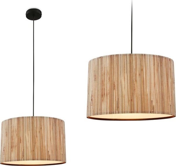Lampada a sospensione Briloner Slama, paralume in alghe marine, stile boho, attacco E27, naturale, Ø35 x 128 cm