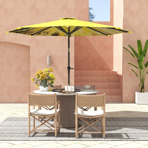 Outsunny Ombrellone Ø300 cm, ombrellone con manovella, ottagonale ombrellone da balcone Giallo | Aosom Italy