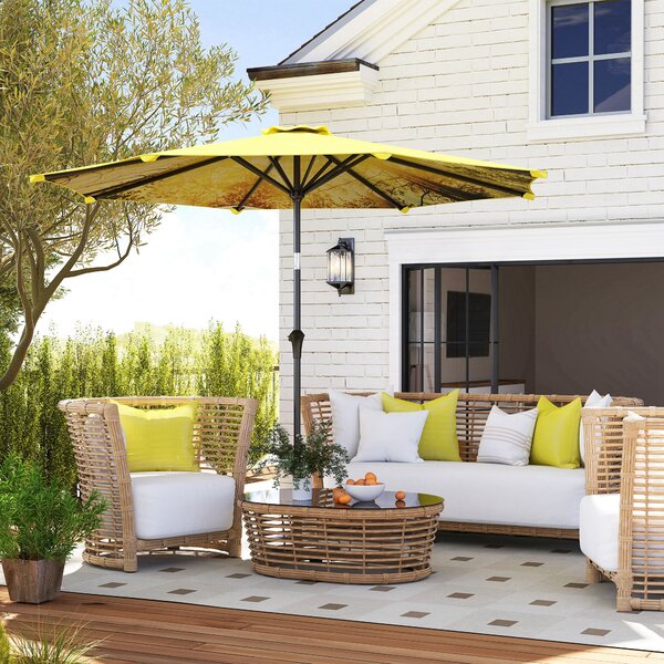 Outsunny Ombrellone Ø300 cm, ombrellone con manovella, ottagonale ombrellone da balcone Giallo | Aosom Italy