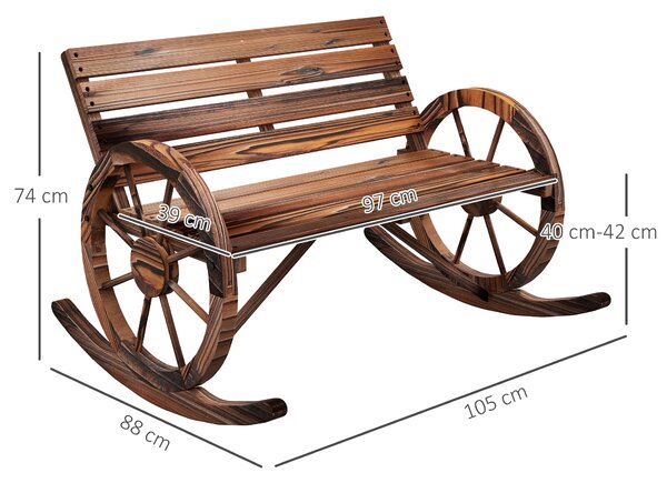 Outsunny panca a dondolo da giardino, dondolo per 2 persone, con braccioli a forma di ruota, per balcone, giardino, terrazza, carbonizzato. | Aosom Italy