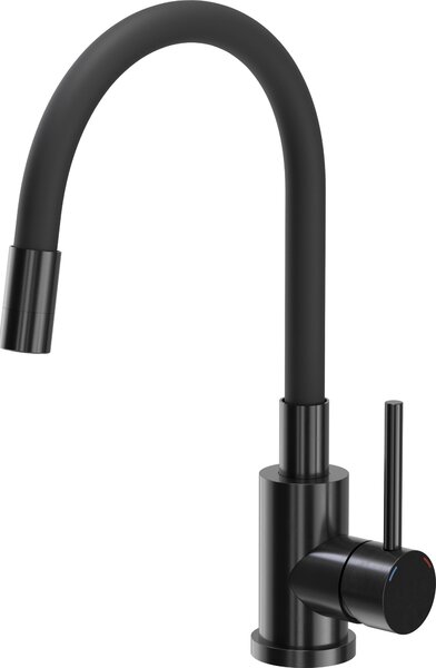 QUADRON MAGGIE Rubinetto miscelatore da cucina SteelQ 360°, colore: nero, altezza: 38 cm Funzione QFix, rubinetto da cucina rotante in acciaio inox