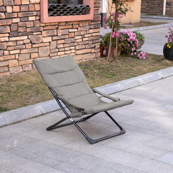 Outsunny Sedia da giardino in metallo pieghevole con cuscino removibile resistente alle intemperie sedia da campeggio sdraio portata 120 kg mobili per giardino terrazza balcone 66B x 94T x 79H cm Grigio | Aosom Italy