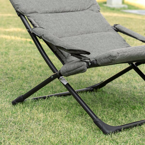 Outsunny Sedia da giardino in metallo pieghevole con cuscino removibile resistente alle intemperie sedia da campeggio sdraio portata 120 kg mobili per giardino terrazza balcone 66B x 94T x 79H cm Grigio | Aosom Italy