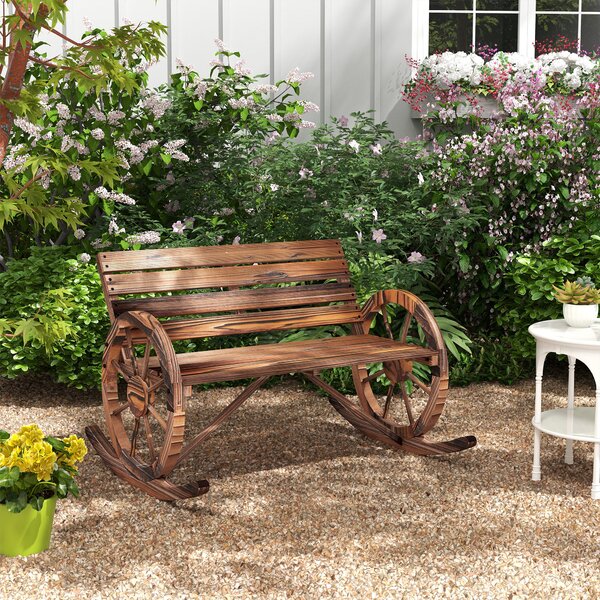Outsunny panca a dondolo da giardino, dondolo per 2 persone, con braccioli a forma di ruota, per balcone, giardino, terrazza, carbonizzato. | Aosom Italy