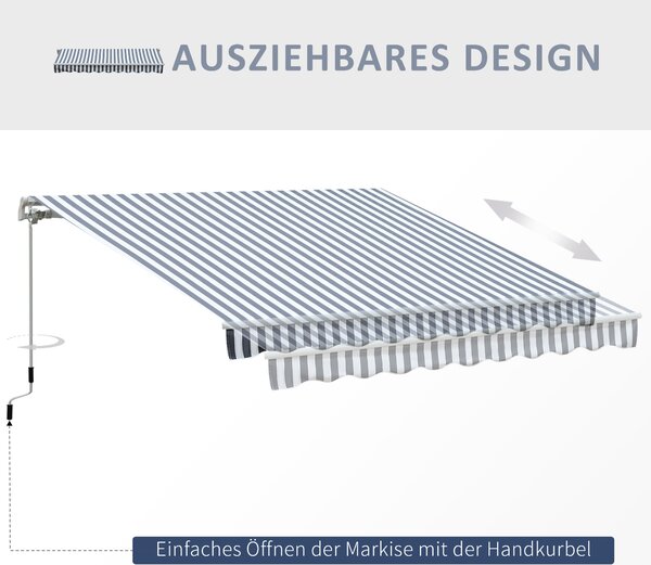 Outsunny Tenda da sole a bracci articolati Protezione solare Manovella Balcone Alluminio Grigio Bianco 2,95 x 2,45 m | Aosom Italy