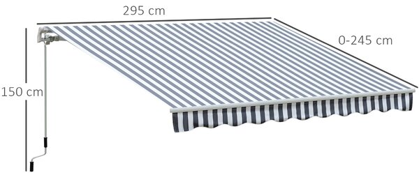 Outsunny Tenda da sole a bracci articolati Protezione solare Manovella Balcone Alluminio Grigio Bianco 2,95 x 2,45 m | Aosom Italy
