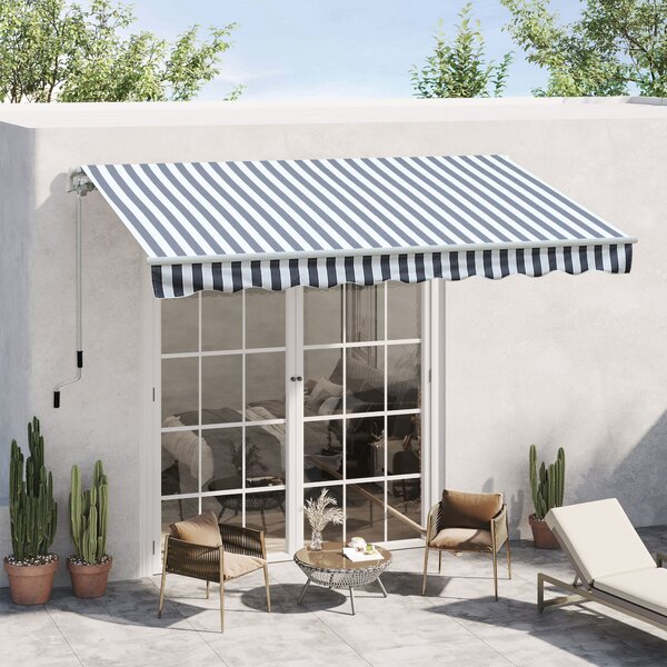 Outsunny Tenda da sole a bracci articolati Protezione solare Manovella Balcone Alluminio Grigio Bianco 2,95 x 2,45 m | Aosom Italy