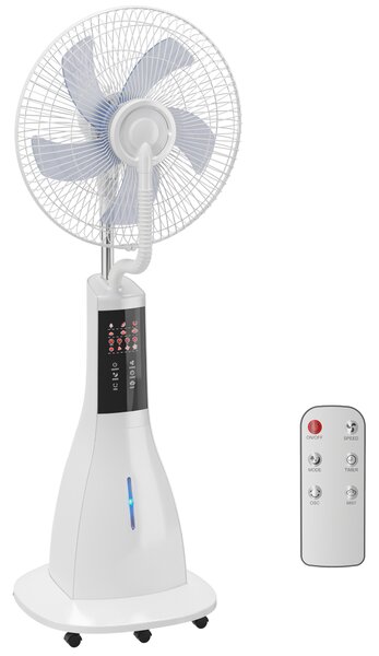 HOMCOM Ventilatore a colonna con nebulizzazione d'acqua, oscillazione 75°, 3 velocità, 3 modalità, Bianco | Aosom Italy