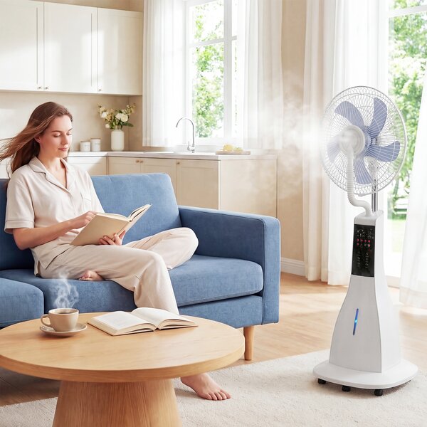 HOMCOM Ventilatore a colonna con nebulizzazione d'acqua, oscillazione 75°, 3 velocità, 3 modalità, Bianco | Aosom Italy