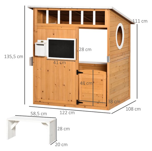 Outsunny Casetta per bambini in legno naturale, con cassetta delle lettere e portavaso, Naturale | Aosom Italy