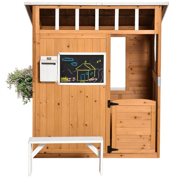 Outsunny Casetta per bambini in legno naturale, con cassetta delle lettere e portavaso, Naturale | Aosom Italy