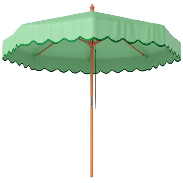 Outsunny Ombrellone da Giardino Rotondo con Volant Stile Retrò Chic Effetto Legno Protezione Solare UV 230 cm Verde Chiaro | Aosom Italy