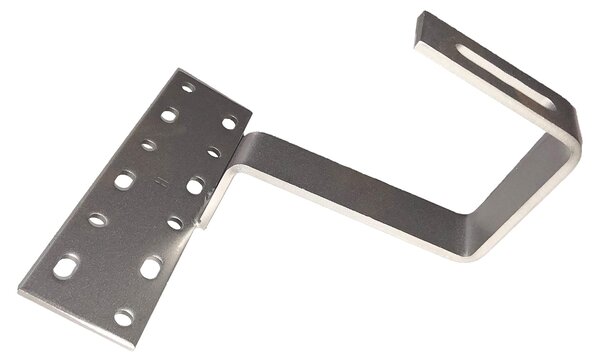 Gancio di fissaggio F04, dimensioni 115x80 mm, per moduli fotovoltaici su tetti a forte pendenza