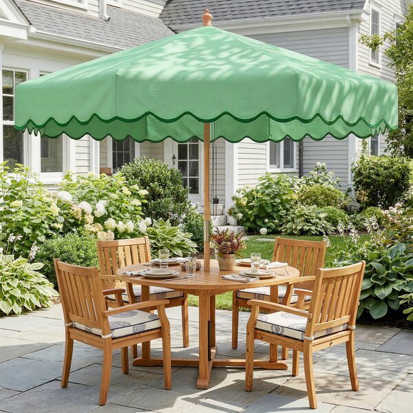 Outsunny Ombrellone da Giardino Rotondo con Volant Stile Retrò Chic Effetto Legno Protezione Solare UV 230 cm Verde Chiaro | Aosom Italy