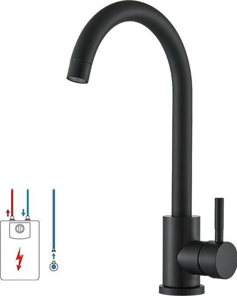 Miscelatore a bassa pressione per cucina, miscelatore nero, miscelatore monocomando per cucina, miscelatore girevole a 360° per lavello, miscelatore monocomando per lavello