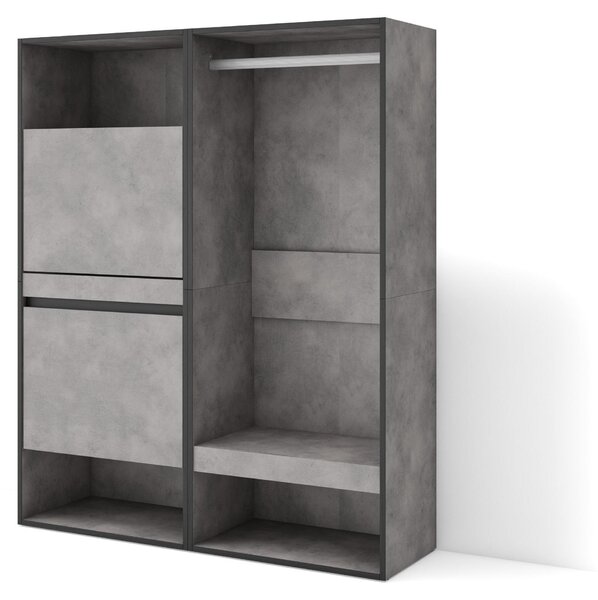 Armadio per scarpe, dimensioni 120x145x35 cm, con 2 ante a battente, 2 scomparti aperti, colore cemento
