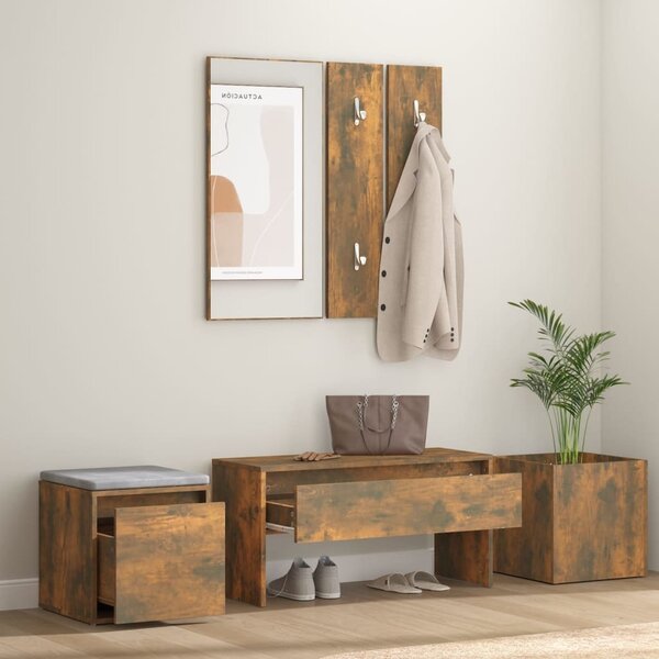 Set di mobili da corridoio The Living Store in legno rovere fumé