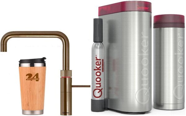 QUOOKER FUSION SQUARE bocca fissa ottone patina VAQ PRO3 con CUBE 2 (3FSPTNCUBE) Rubinetto per acqua bollente a 100°C con sistema di acqua potabile Inclusa tazza termica