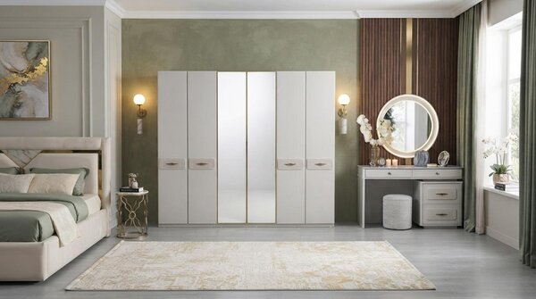Armadio, tavolino da trucco, specchio, sgabello, beige, moderno, lusso