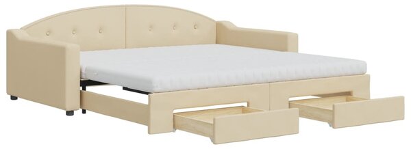 Divano Letto Estraibile con Cassetti Crema 100x200cm in Tessuto