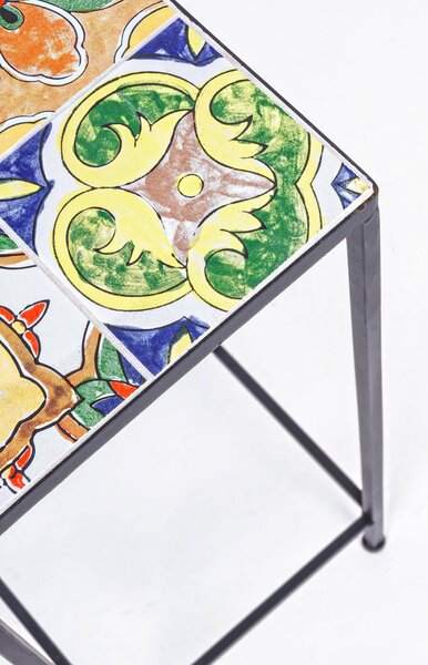Set 6 Tavolini da Giardino in Acciaio con Piano in Ceramica a Mosaico Paloma Nero