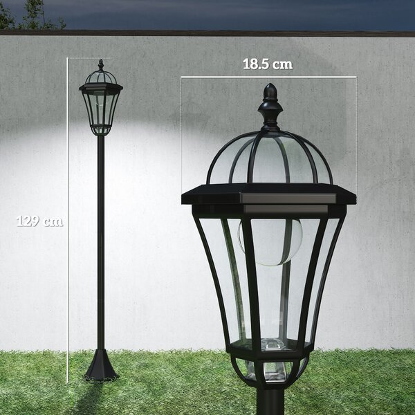 Outsunny Set 2 Lampioni Solari per Giardino con 2 LED e Accensione Automatica, Nero|Aosom