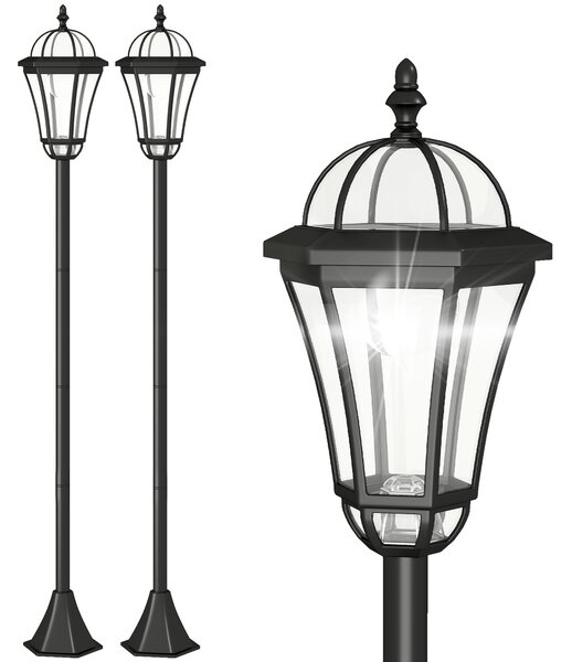 Outsunny Set 2 Lampioni Solari per Giardino con 2 LED e Accensione Automatica, Nero|Aosom