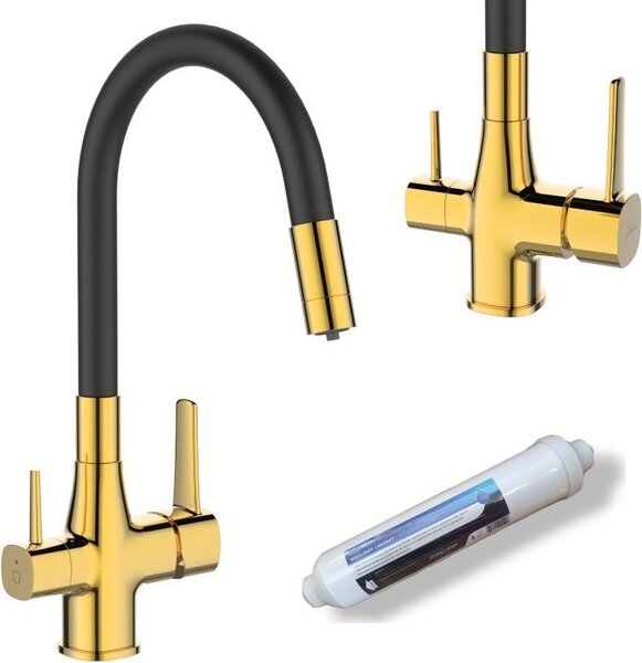 Invena | Rubinetto da cucina Glamour - Oro - Bocca flessibile - Filtro dell'acqua - Ottone