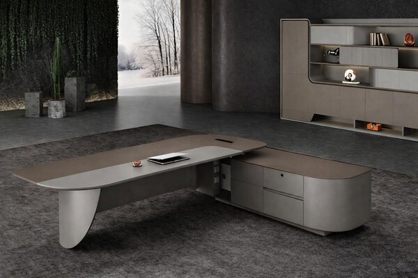 Set da ufficio moderno: scrivania direzionale e armadio per ufficio dal design elegante