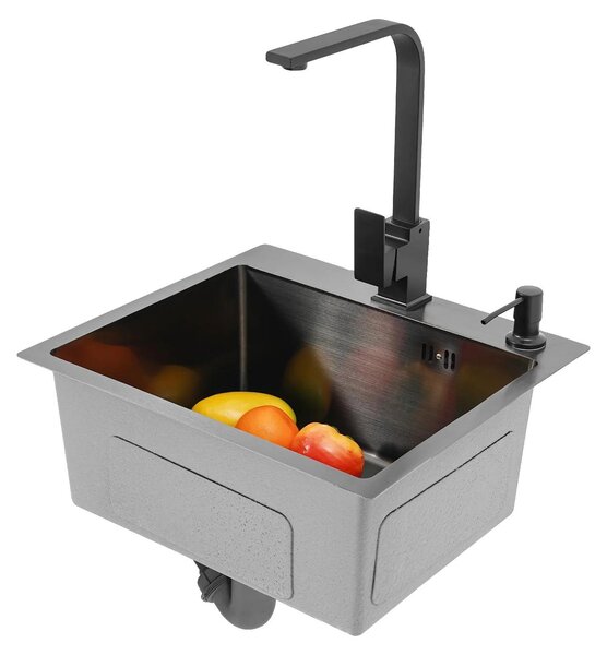 Lavello da cucina, rubinetto girevole a 180°, ampia capacità, color grigio chiaro