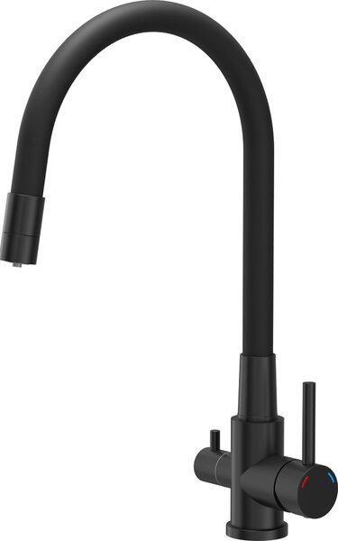 Miscelatore da cucina QUADRON AGNES miscelatore a tre vie 360°, colore: Pure Carbon, altezza: 42,5 cm Miscelatore da cucina in acciaio inox, flessibile, rubinetto da cucina