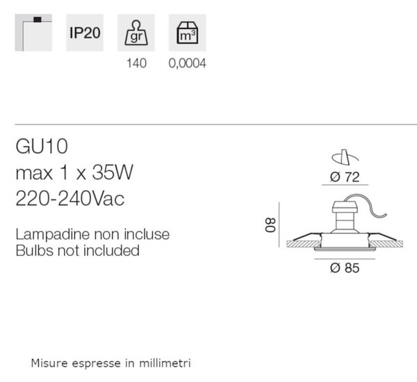 Faretto incasso gea led gfa133 gu10 led orientabile alluminio - Gea Led