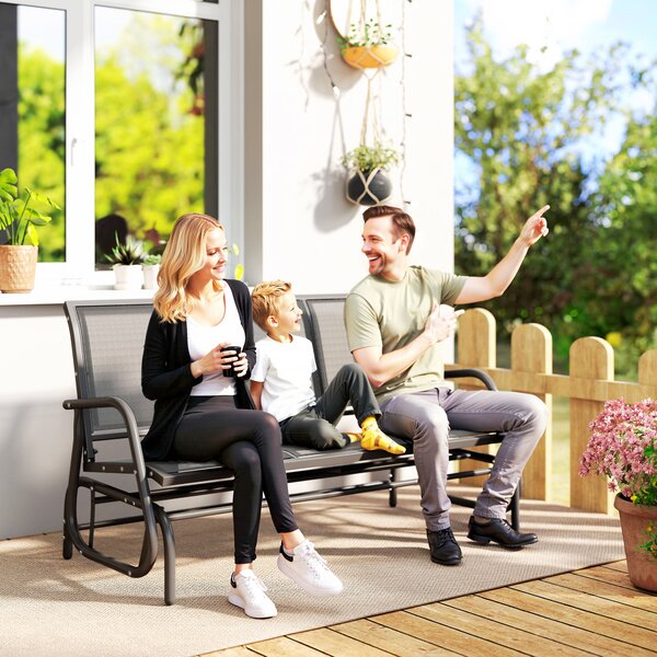 Outsunny Panchina Dondolo da Giardino 3 Posti, Metallo e Tessuto Traspirante, Design Elegante, 151x75x85cm - Grigio|Aosom