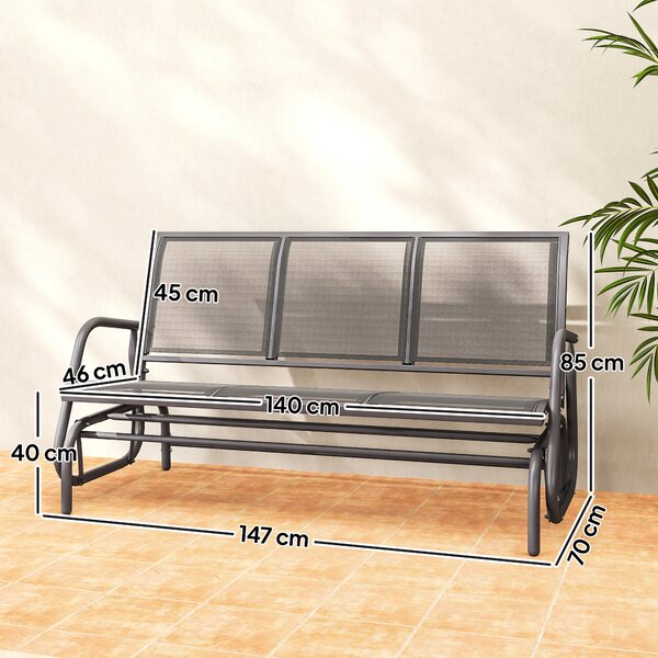 Outsunny Panchina Dondolo da Giardino 3 Posti, Metallo e Tessuto Traspirante, Design Elegante, 151x75x85cm - Grigio|Aosom
