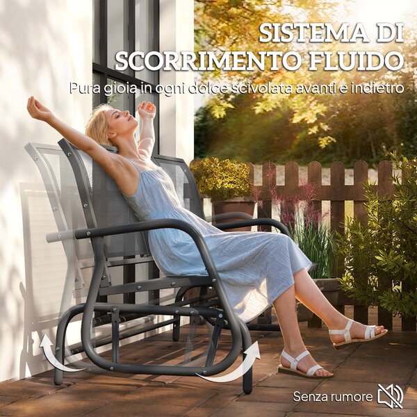 Outsunny Panchina Dondolo da Giardino 3 Posti, Metallo e Tessuto Traspirante, Design Elegante, 151x75x85cm - Grigio|Aosom