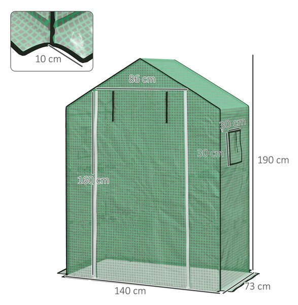Outsunny Copertura PE per Serra da Giardino con Porta a Cerniera e Finestre, 140x73x190cm, Verde|Aosom