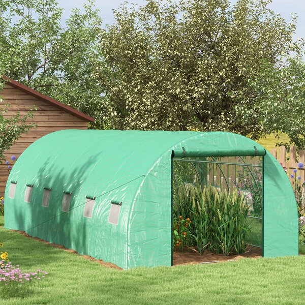 Outsunny Serra a Tunnel 6x3x2 m con Sistema di Irrigazione Integrato 12 Finestre con Rete e 1 Porta Avvolgibile Verde | Aosom Italy