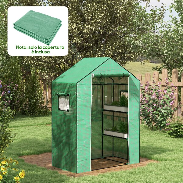 Outsunny Copertura PE per Serra da Giardino con Porta a Cerniera e Finestre, 140x73x190cm, Verde|Aosom