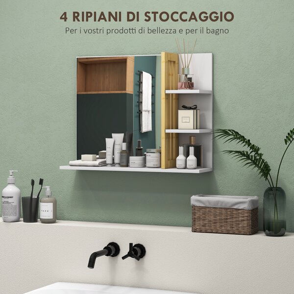 HOMCOM Specchiera Bagno Moderna da Parete a 4 Ripiani in Legno, 45x15x58.5cm, Bianco | Aosom Italy