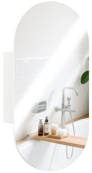 HOMCOM Specchio Bagno Ovale Moderno con Armadietto e Due Ripiani, 45x90 cm, Bianco | Aosom Italy