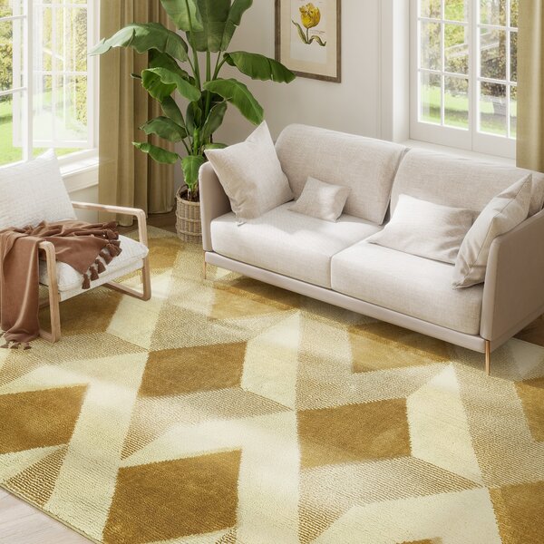 HOMCOM Tappeto Moderno da Soggiorno e Salotto, Ipoallergenico e Lavabile con Effetto 3D, 230x160 cm, Giallo | Aosom Italy