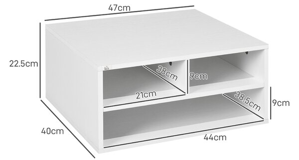 HOMCOM Mobile Porta Stampante da Ufficio con 3 Ripiani Aperti a 2 Livelli, 47x40x22.5 cm, Bianco | Aosom Italy