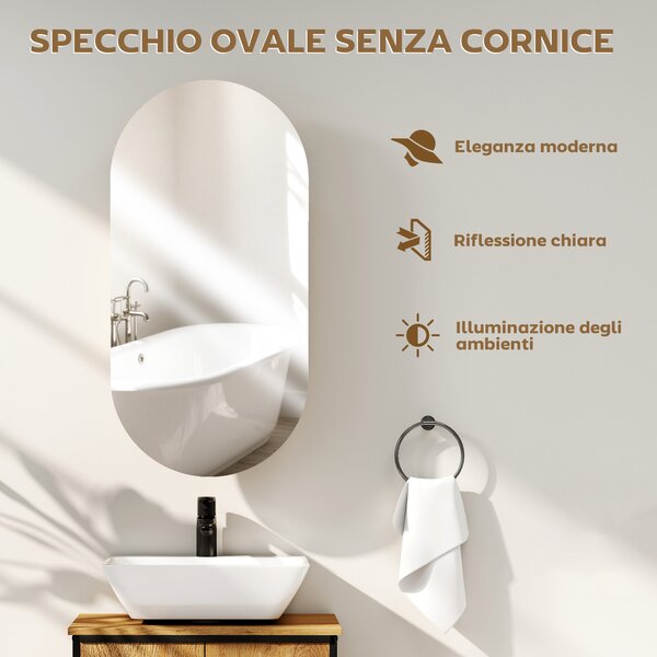 HOMCOM Specchio Bagno Ovale Moderno con Armadietto e Due Ripiani, 45x90 cm, Bianco | Aosom Italy
