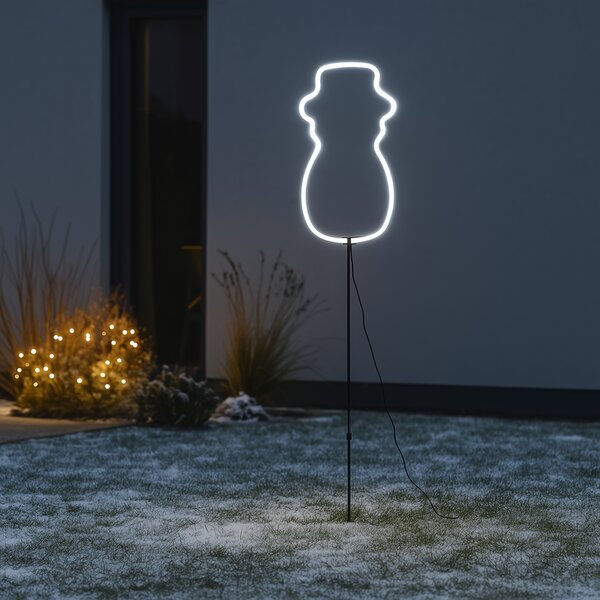 Faretto da terra natalizio al neon Pupazzo di neve bianco con LED, timer e IP44 - Fura