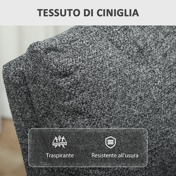 HOMCOM Poltrona Moderna con Reclinazione Manuale 145° max Rivestita in Ciniglia Grigia, 69x91x101 cm | Aosom Italy