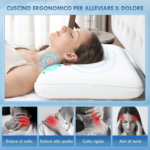 HOMCOM Cuscino Memory Foam a Rimbalzo Rapido con Copertura Rimovibile e Lavabile, 60x40x10 cm, Bianco Crema | Aosom Italy